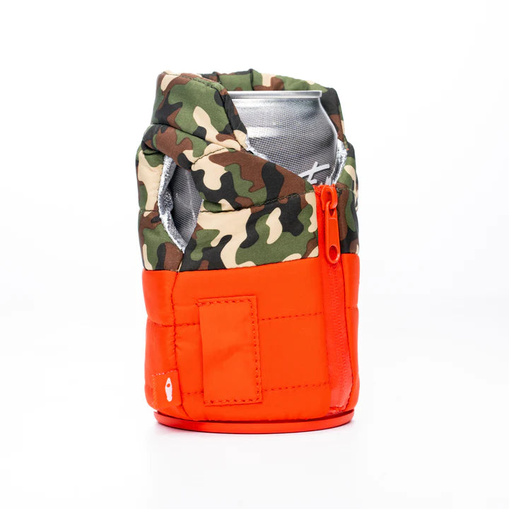 Puffy Vest Woodsy Camo Coozie