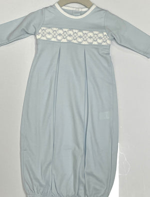 Smocked Blue Baby Boy Gown